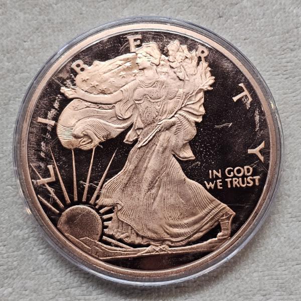 One Five Ounce AVP .999 Fine Copper Walking Liberty Round Bullion Coin