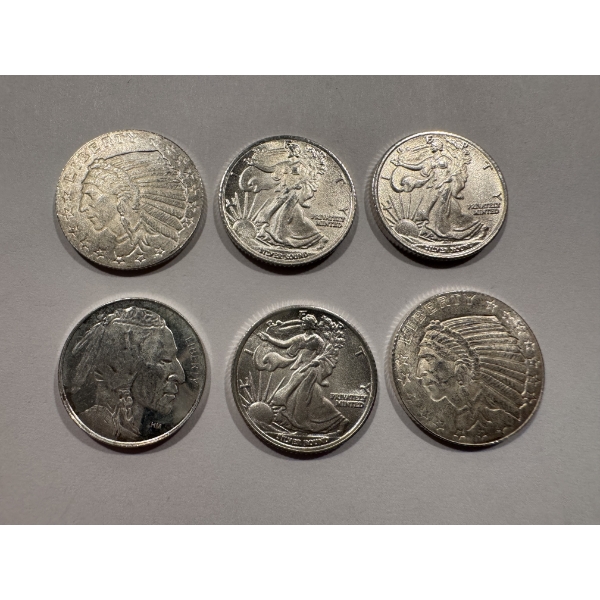6 - RARE 1/10 Ounce .999 Fine Silver Troy Coins - From Private Collection - Hard To Find - Mint 