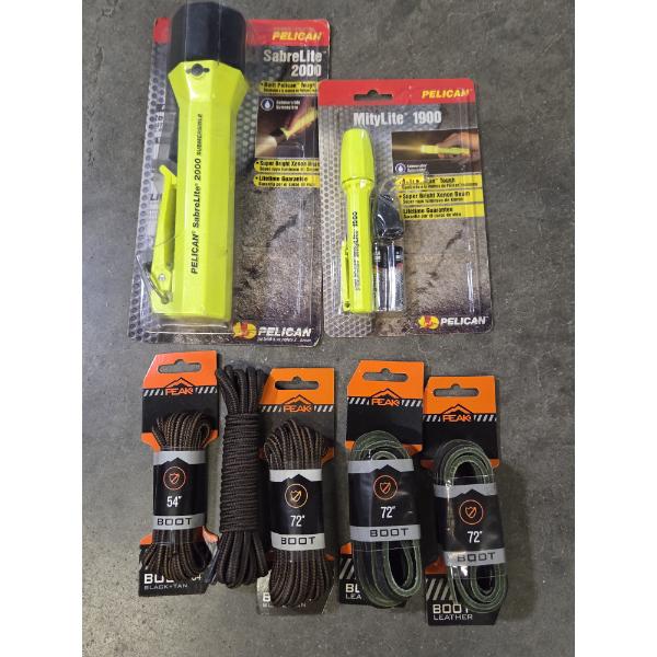 Two New Pelican Flashlights, And 5 Pair Of New Boot Laces