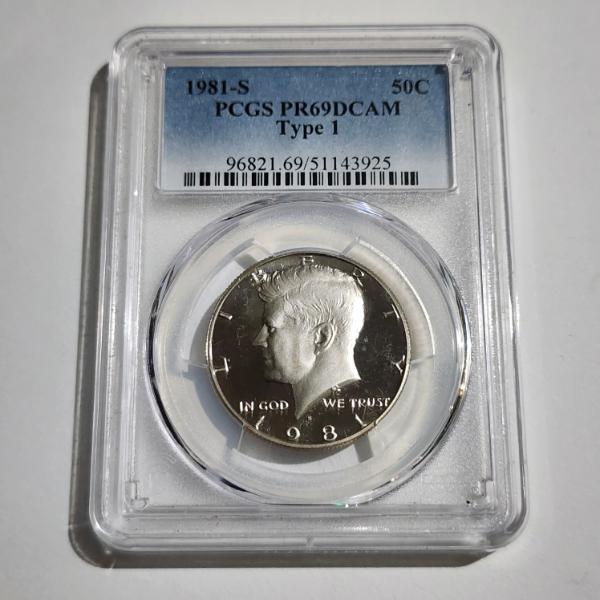 PCGS PR69DCAM Graded Type 1 United States 1981-S Kennedy Proof Half Dollar