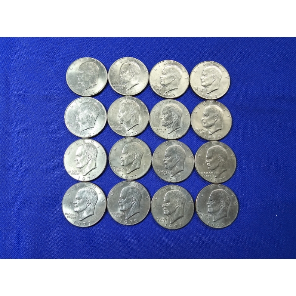Lot of (16) Eisenhower Dollars Assorted Years 1971-1978 FV; $16.00