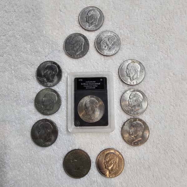 U.S. Eisenhower$1 Coins Collection Featuring 1971-1974, And Graded 1776-1976 Bicentennial Edition
