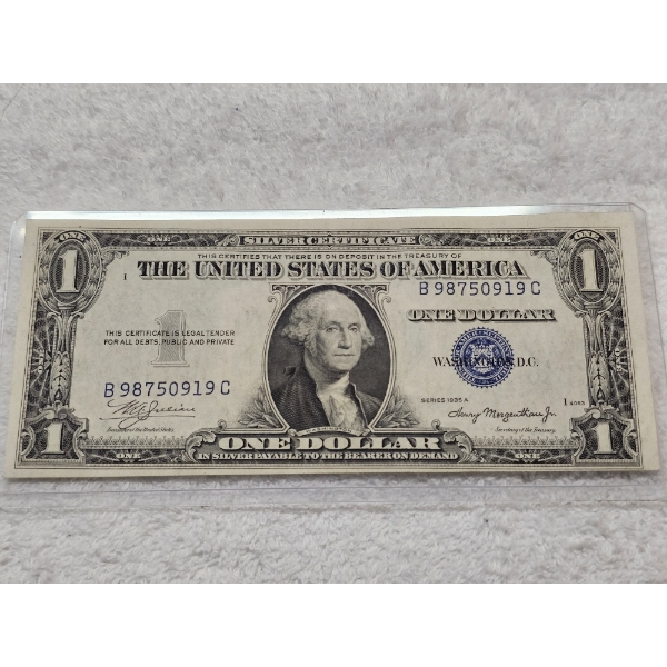 U.S. 1935 $1 Silver Certificate - Blue Seal Note in Protective Casing