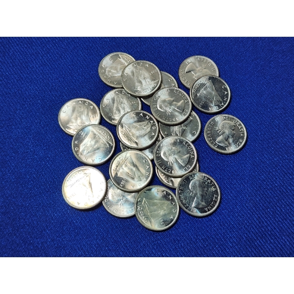 x20 1962 Canadian Silver Dimes, Many Appear Uncirculated! ASW Each: 0.0594oz / Total: 1.188oz Silver