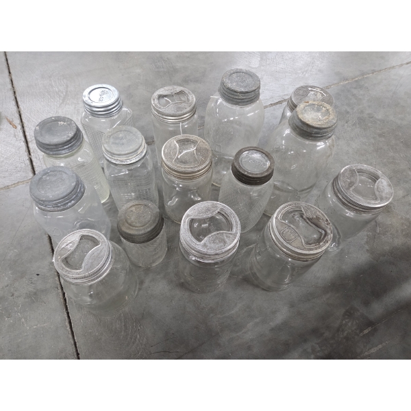 Neat Vintage Wide Mouth Jar Collection With Lids Including Square Jars, Ball, Atlas, Presto & More
