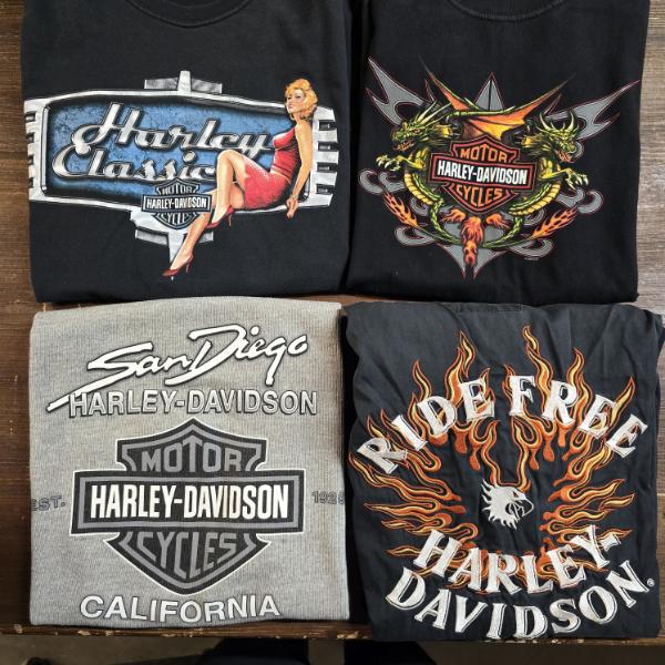 (4) Harley Davidson Shirts - (2) T-shirts, (1) Tank (Grey) and (1) Long Sleeve (Ride Free)