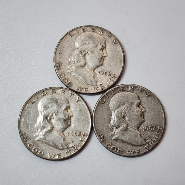 Three 1953 United States 90% Silver Franklin Half Dollars - FV: $1.50