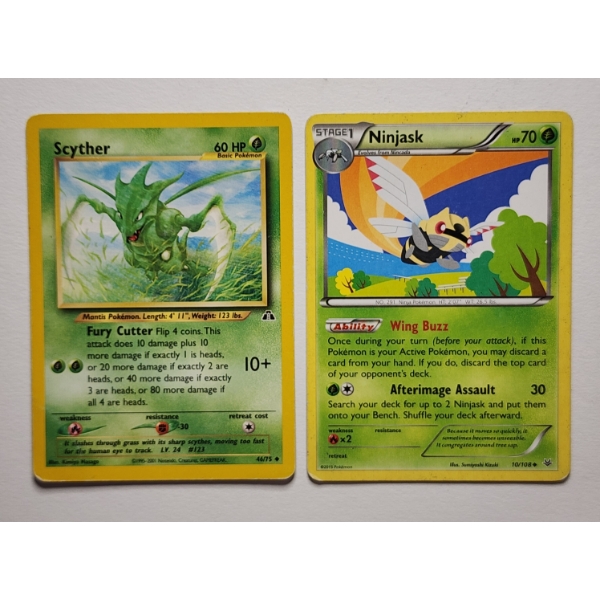 Two Vintage Pokemon Trading Cards Ft. Scyther 46/75 & Ninjask 10/108