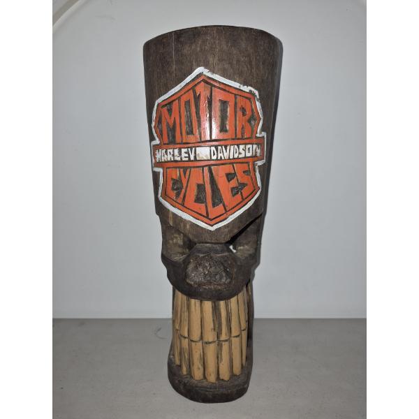 HARLEY DAVIDSON COLLECTIBLE CARVING - 16" TALL SKULL MAN HAND PAINTED WOOD CARVING -See Pics
