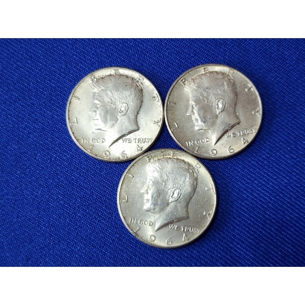 x3 1964 Kennedy Half Dollars - 90% Silver - Face Value: $1.50