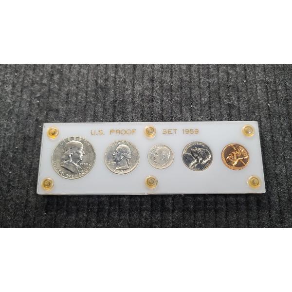 1959 U.S Proof Set In Acrylic Display Face Value .85 Cents Is 90% Silver