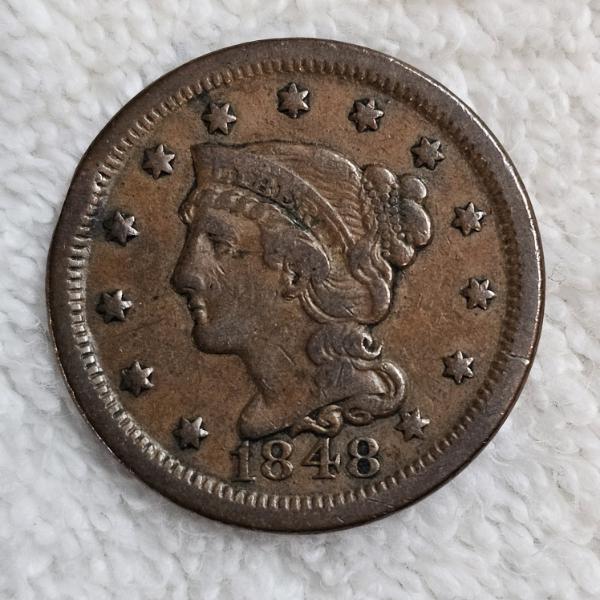 United States 1848 Braided Hair Large Cent One Cent Coin
