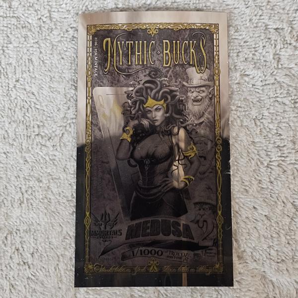 2026 Mythic Bucks Medusa Aurum Foil Note Containing 1/1000th Troy Ounce Of .999 Fine Silver