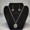 Image 1 : Vintage Jewelry Set ft. Oval Abalone Shell-Style Pendant Necklace & Matching Dangle Earrings