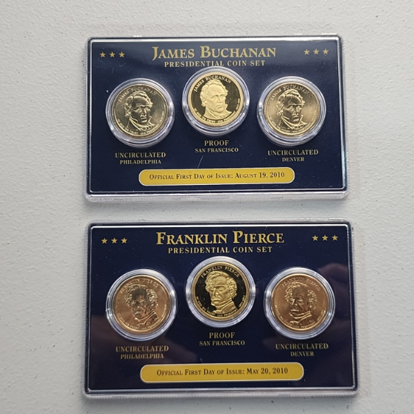 Two U.S. Presidential Dollar Coin Sets FDOI: Buchanan & Pierce - Face Value: $6.00