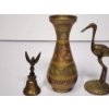 Image 3 : Lot of Brass Decor: Detailed Vase, Crane Statue, Tinkerbell Bell - TW: 313.2g 