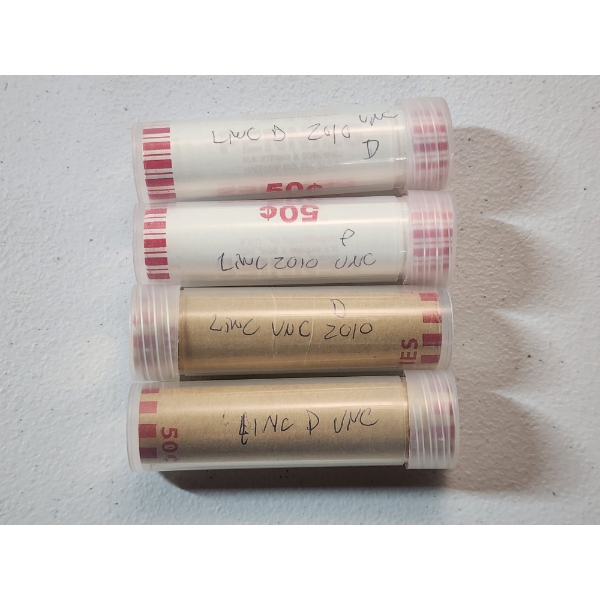 Four Unsearched Bankrolls of Uncirculated Lincoln Cents FV: $2.00