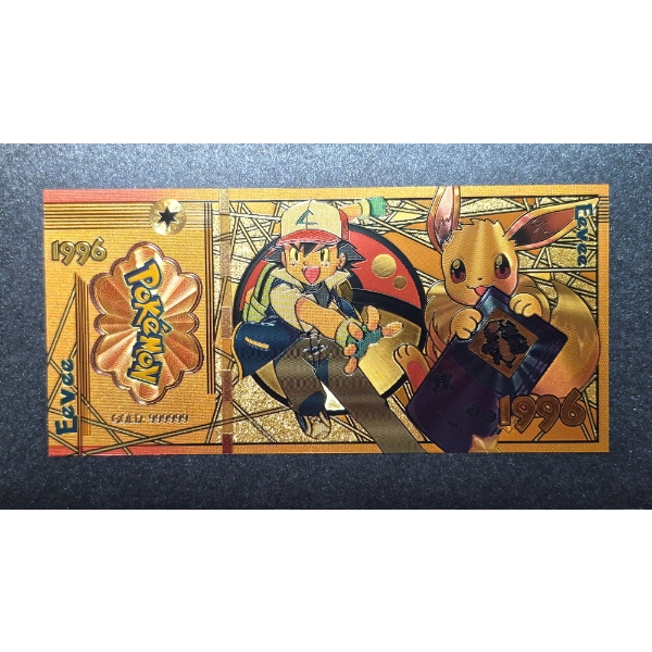 .999 GOLD FOIL JAPANESE ANIME' "EEVEE" POKEMON NOTE - IN PROTECTIVE SLEEVE