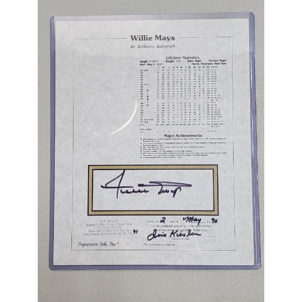 Willie Mays Authentic Autographed Stat Sheet