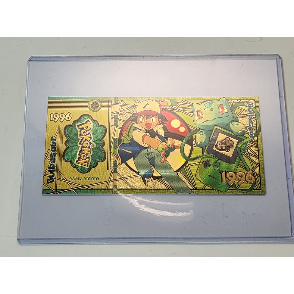 RARE 1996 Pokémon 999999 Gold Foil Note - Bulbasaur - Mint Condition in Protective Holder
