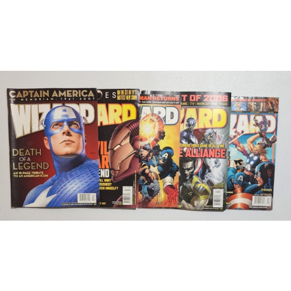 Nice Assortment of Five Different Wizard: The Comics Magazines Ft. Captain America & Iron Man Cover