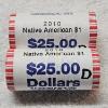 Image 1 : Two $25 rolls of 2010 Native American $1 Dollar Coins FV $50.00