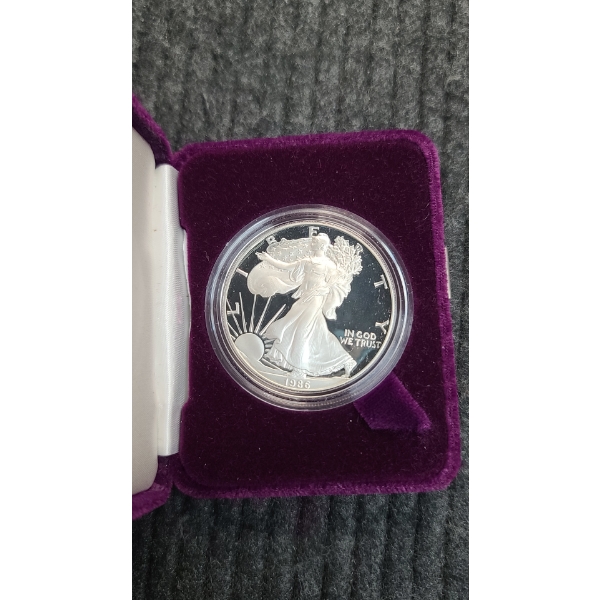 1986-S 1 Oz American Eagle Silver Proof Coin With Velvet Box & COA