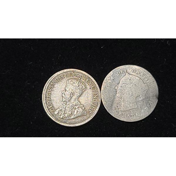 1916 Canadian George V 5 Cent 0.9250 Silver Coin & Unknown Year Queen Victoria 0.9250 Silver Coin