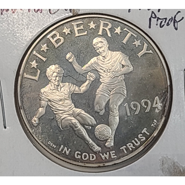 1994-S United States World Cup Commemorative 90% Silver Proof Dollar