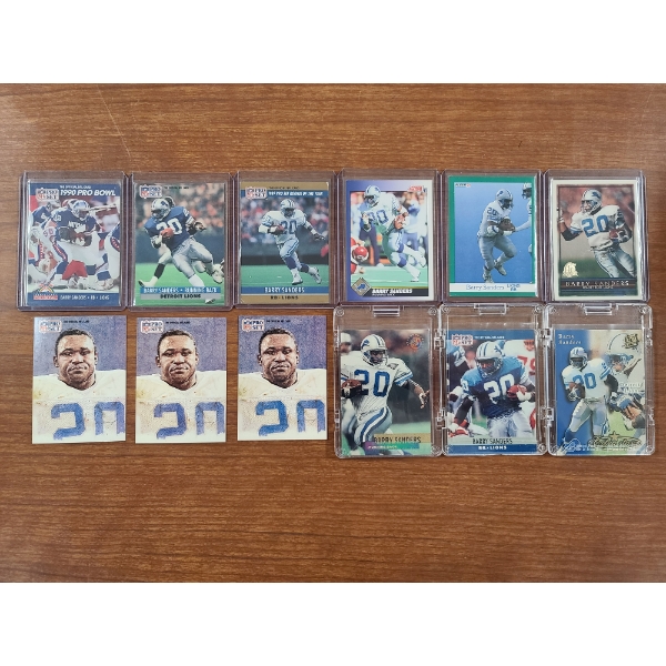 Lot of 12 Assorted Barry Sanders Trading Cards - Topps, Fleer, Score, NFL Pro Set