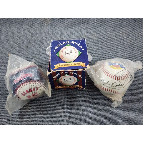 Three Replica Signature Commemorative Baseballs Ft. Alomar, Ryan & Babe Ruth ~ Like New!