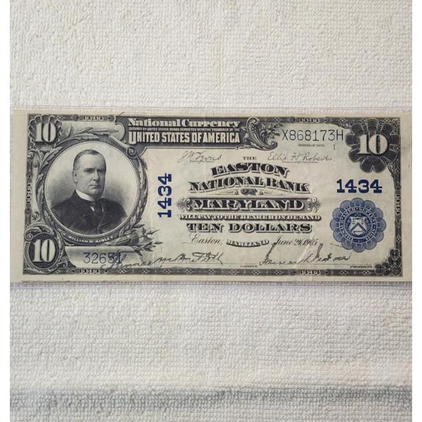 Rare 1902 $10 National Currency Bank Note Eason MD Charter 1434 McKinley - EXCELLENT Condition!