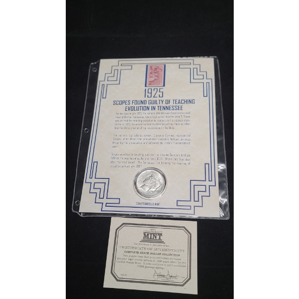 1925-S Silver Peace Dollar in First Commemorative Mint Display With Stamp