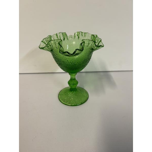 Fenton Green Glass Vase - Double Crimped - Beautiful, Enchanting Green Glass Vase 