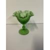 Image 1 : Fenton Green Glass Vase - Double Crimped - Beautiful, Enchanting Green Glass Vase 