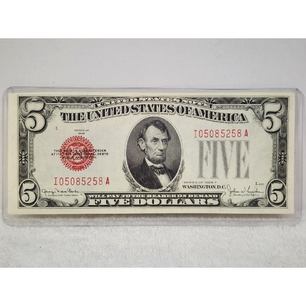 United States 1928 F $5 Red Seal Federal Reserve Note in Great Condition ~ EXCELLENT COLLECTORS NOTE