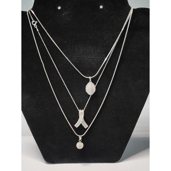 Three Stunning Sterling Silver Necklaces with Pendants - TW: 13.8g