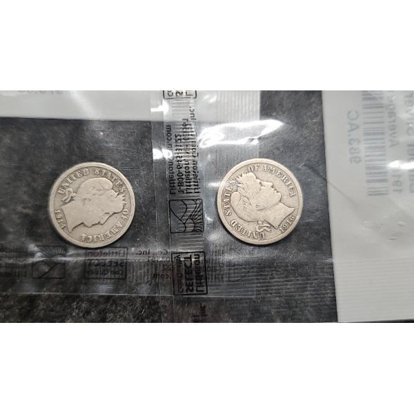 1914-D & 1916 Barber 90% Silver Dimes