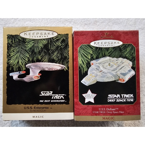 Star Trek - 2 Hallmark Keepsake Ornaments - USS Enterprise and USS Defiant with Boxes