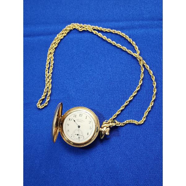 Stunning American Waltham Watch Co. 14K Gold Working Pocket Watch with 24in Gold-Filled Chain