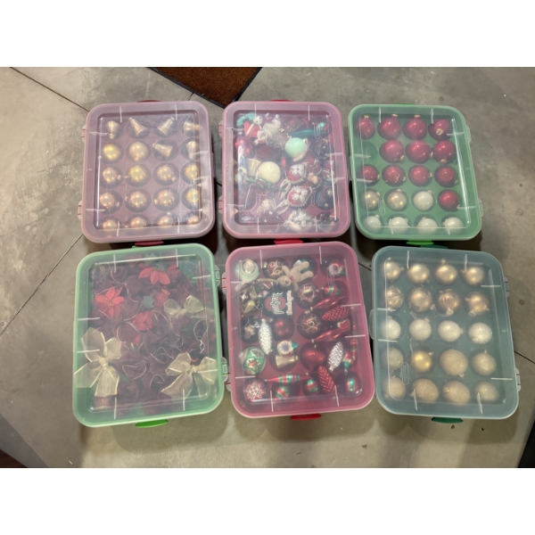 *Pick Up At Mantua Home-No Shipping Available*  6 Storage Cases full of ornaments & Bows 