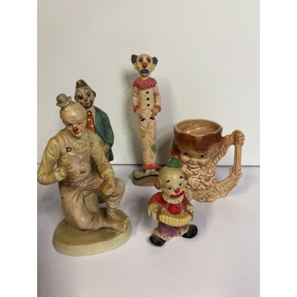 Assorted Clown Figurines & Mug - Total of 4 Clowns - 1 Mug