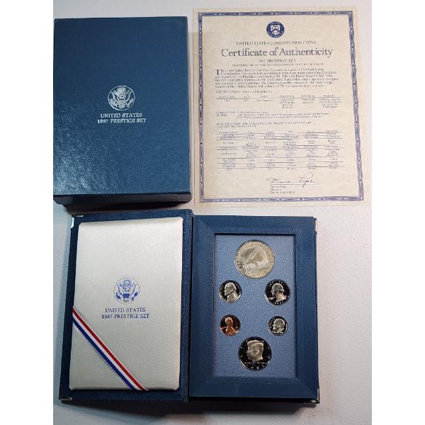 U.S. Mint 1987 Prestige Set Including 90% Silver Dollar - In Original Packaging w/ CoA