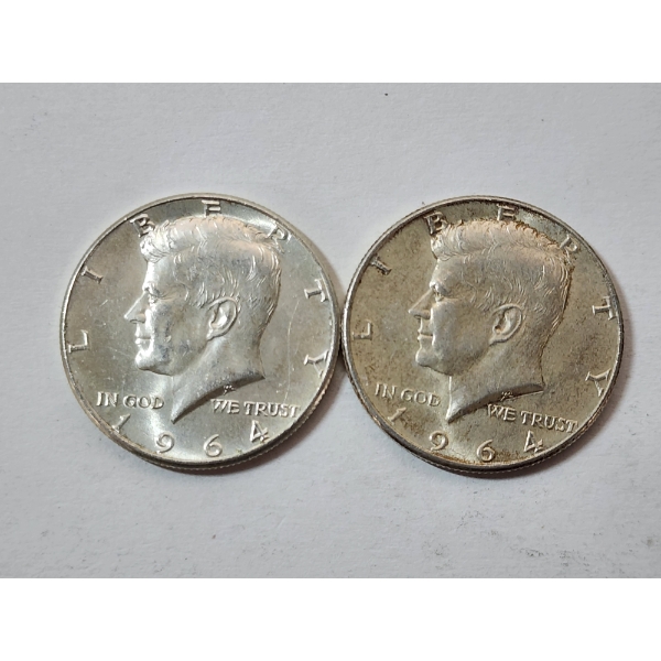 Two 1964 90% Silver Kennedy Half Dollars 