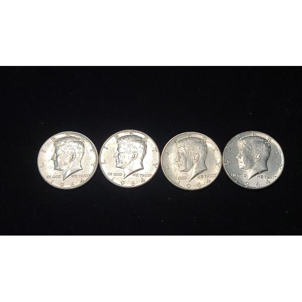 (4) 1964 90% Silver Kennedy Half Dollars - Face Value: $2.00