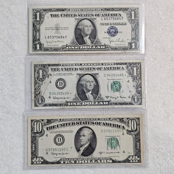 Lot of U.S. Treasury Bills including a Series 1935 D $1 Silver Certificate FV: $12.00
