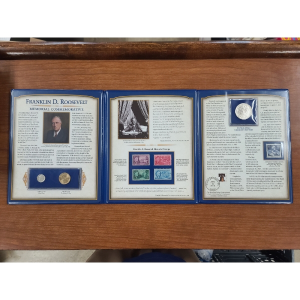 Franklin D. Roosevelt Memorial Commemorative PCS Stamps & Coins Ft. Silver Dollar & Dime!