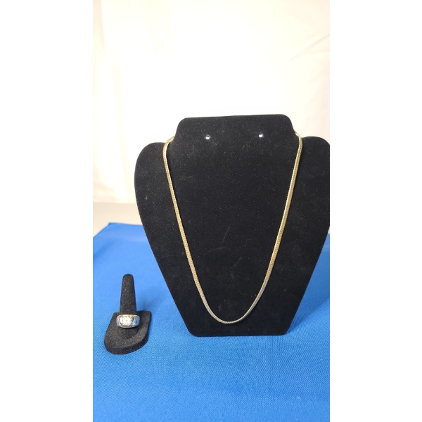 10K Gold ELECTROPLATE Ring- Size: 9 & 14K Gold Filled Chain Necklace 