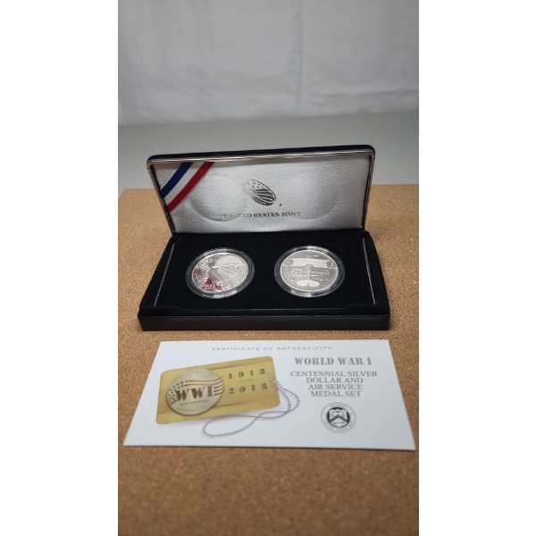  2018 World War I Centennial Silver Dollar and Air Service Medal Set