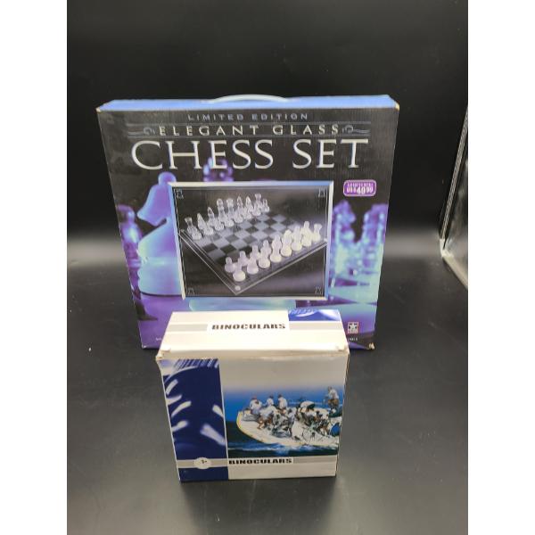 Chess Game & Binoculars - Limited Edition Elegant Glass Chess Set - Binoculars 12x50